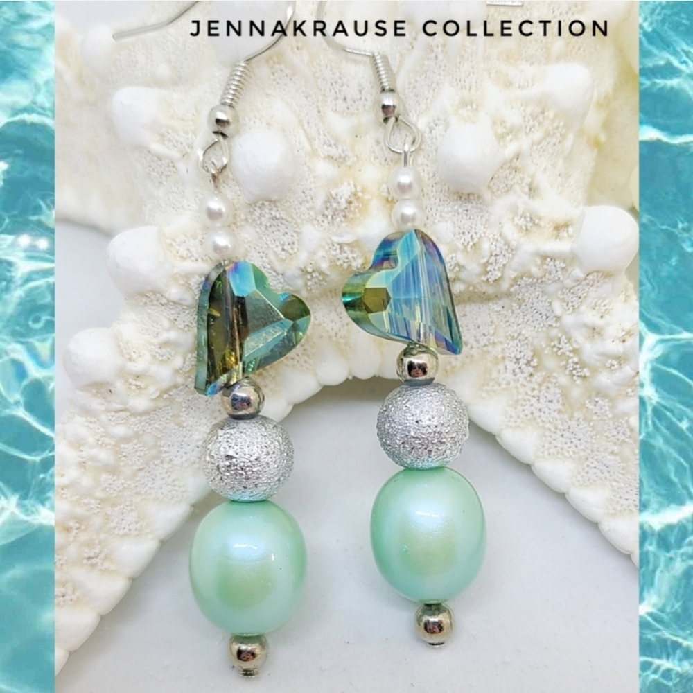 One of a Kind! Seafoam Hearts Earrings